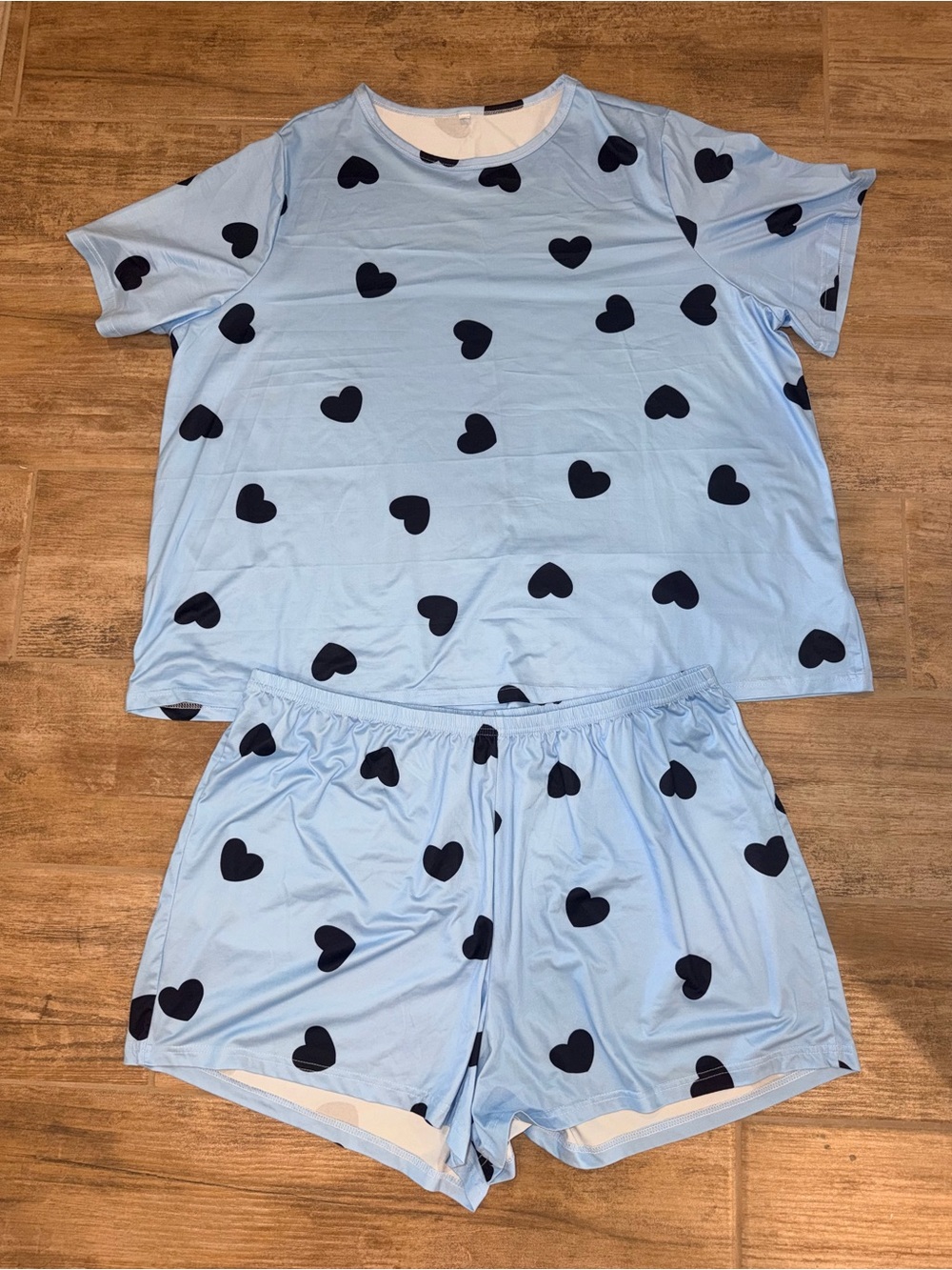 Light Blue Heart Print Short Pajama Set